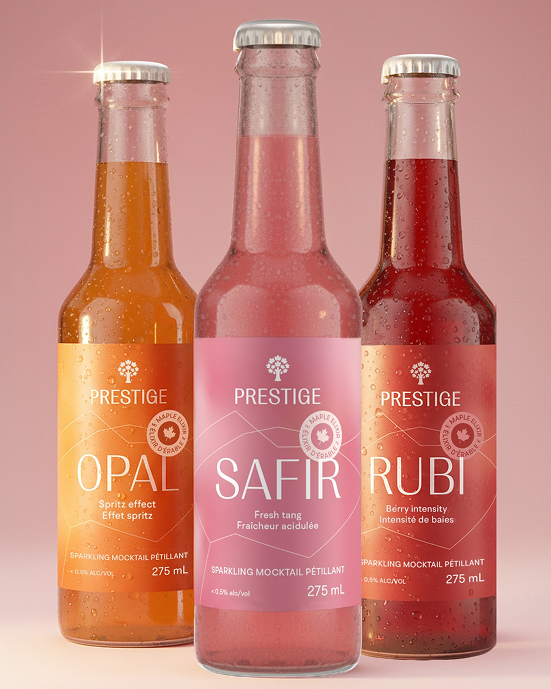 All three mocktails in their respective bottles.